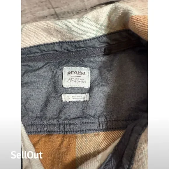 PrAna  Women's Plaid Flannel Snap -Up Shirt Brown Size L Casual Cozy Fall Winter - Picture 9 of 11